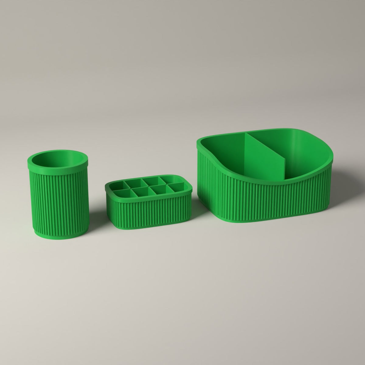 Ribbed Makeup Organiser Set of 3 with Caddy, Brush and Lipstick Holders in forest green