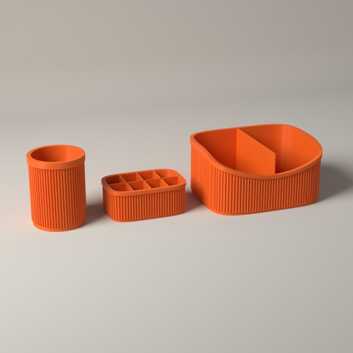 Ribbed Makeup Organiser Set of 3 with Caddy, Brush and Lipstick Holders in orange