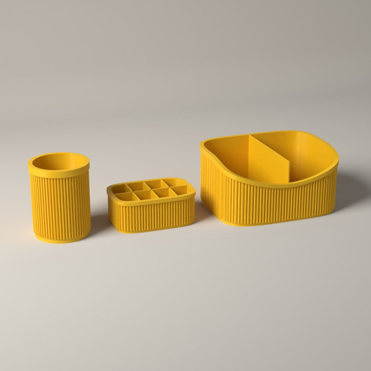 Ribbed Makeup Organiser Set of 3 with Caddy, Brush and Lipstick Holders in sunflower yellow