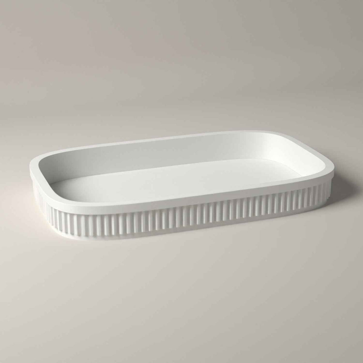 Ribbed Rolling Tray and Shallow Desktop Organiser in white