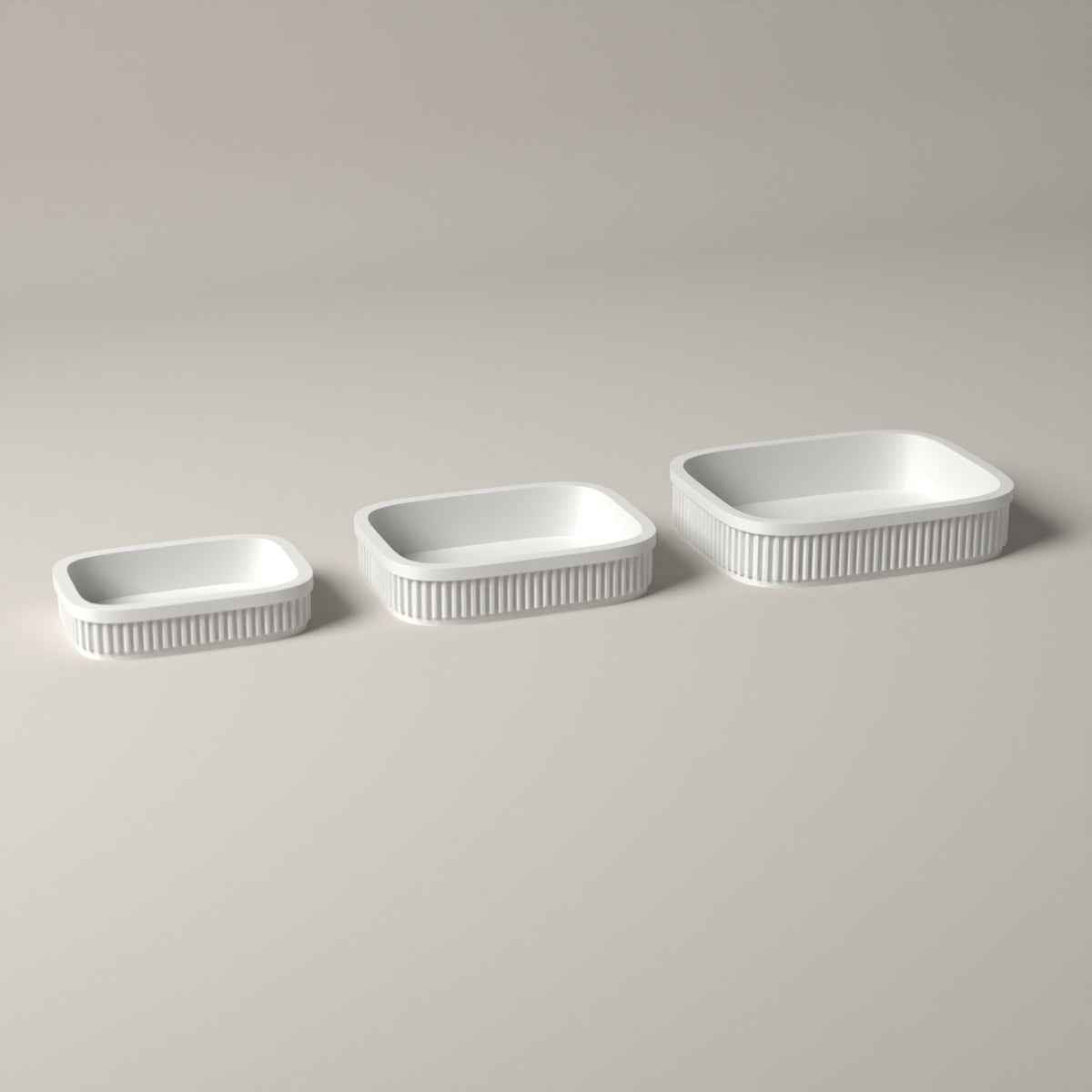 Ribbed Trinket Trays for Jewellery, Set of 3 Graduated Sizes in white