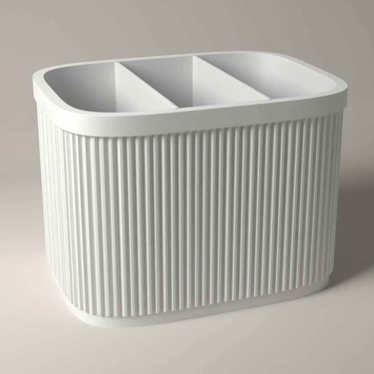 Ribbed Cutlery Caddy with Divided Storage for Table Organisation in white