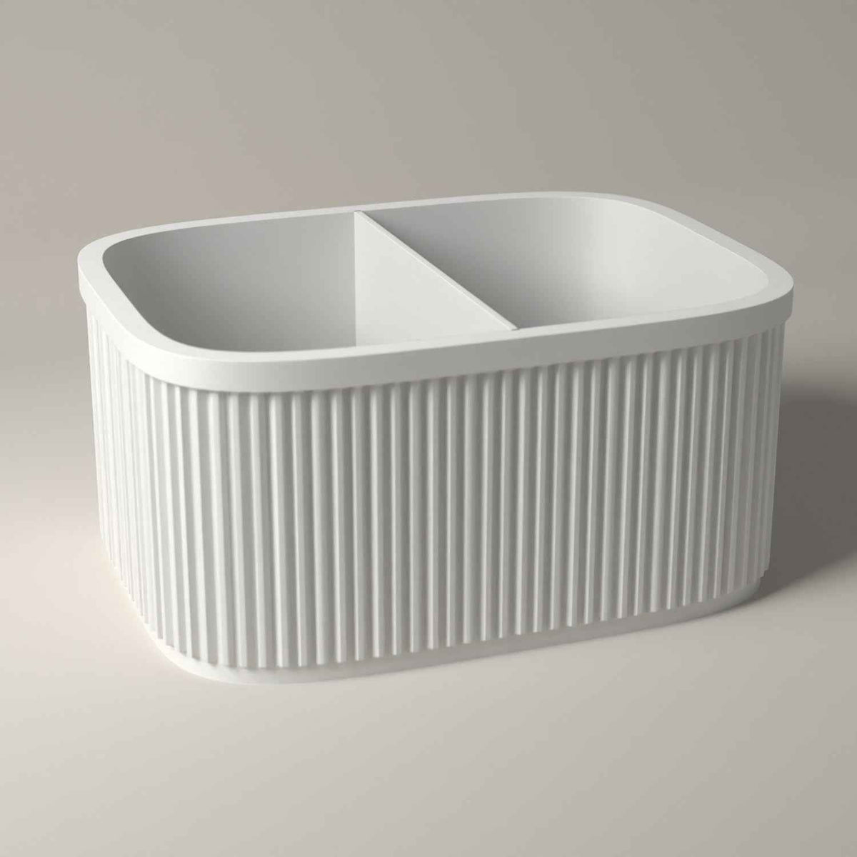 Ribbed Bedside Caddy - Tabletop Organiser for Nightstand Essentials in white