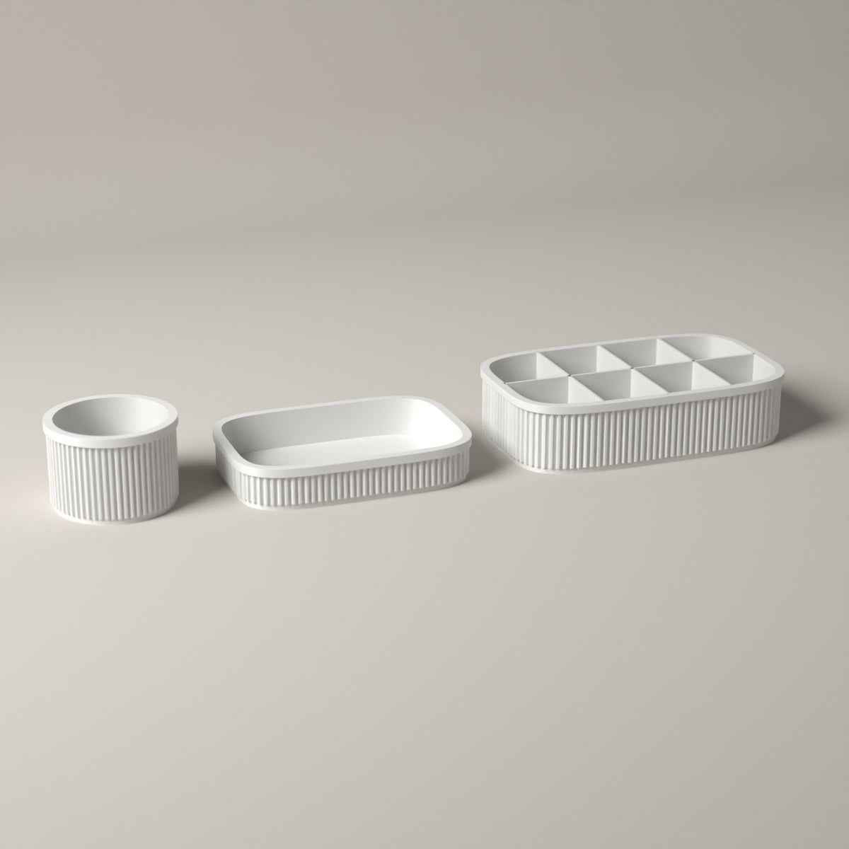 Ribbed Coffee Station Organiser Set of 3 - Pod Holder, Tray and Pot in white