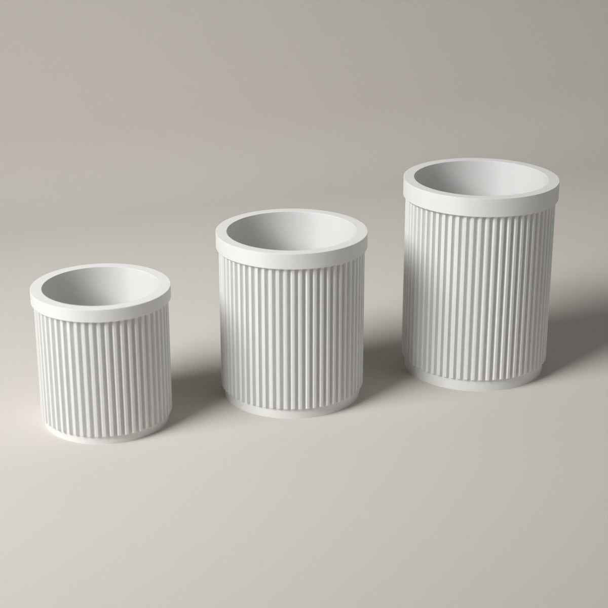 Ribbed Pen Pots Set of 3 Heights - Desk Storage for Pens and Pencils in white
