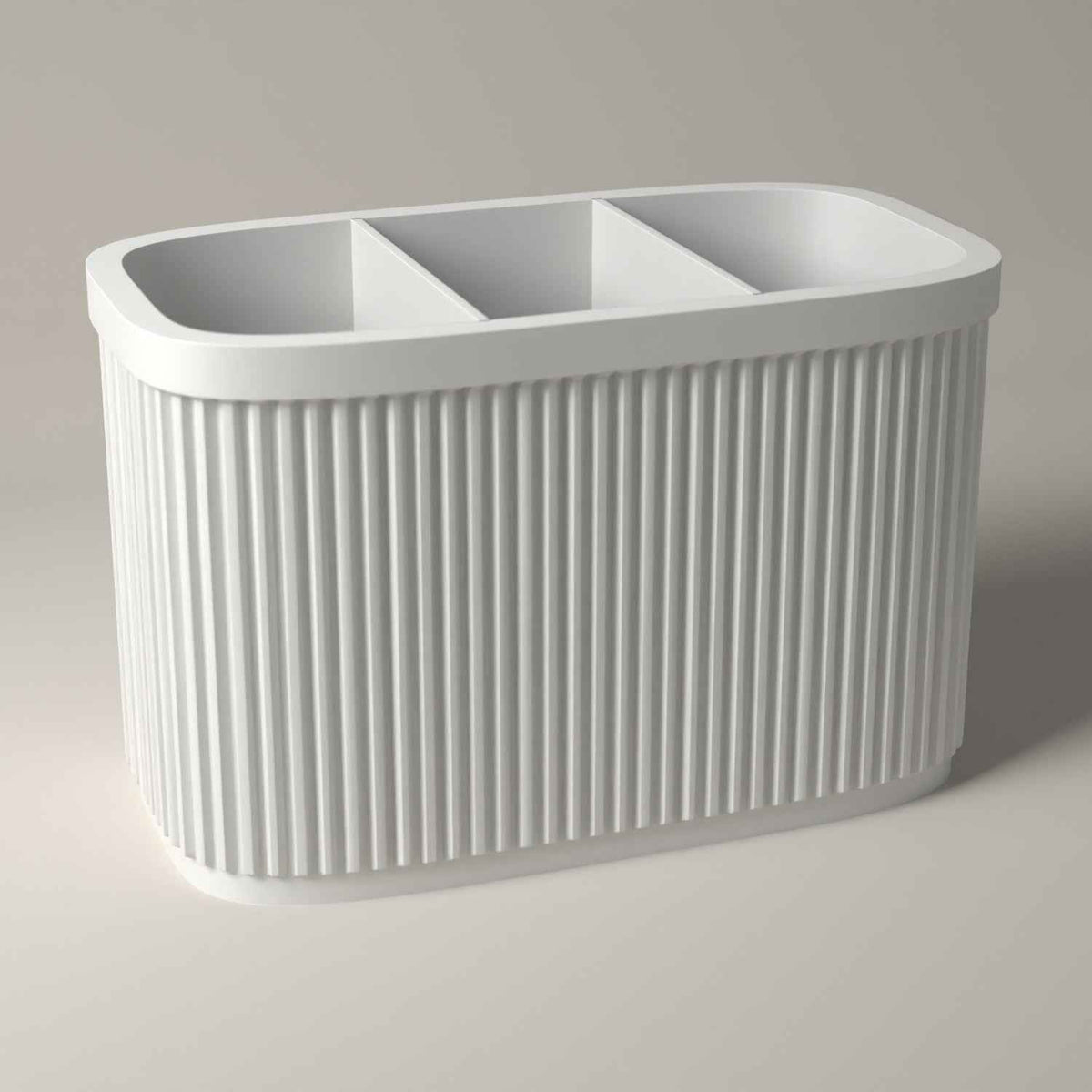 Ribbed Pen Holder with 3 Compartments for Desk Organisation in white